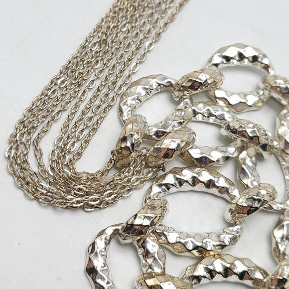 Hammered Silver Tone Statement Necklace Chain Link Design Adjustable Closure - Picture 5 of 8